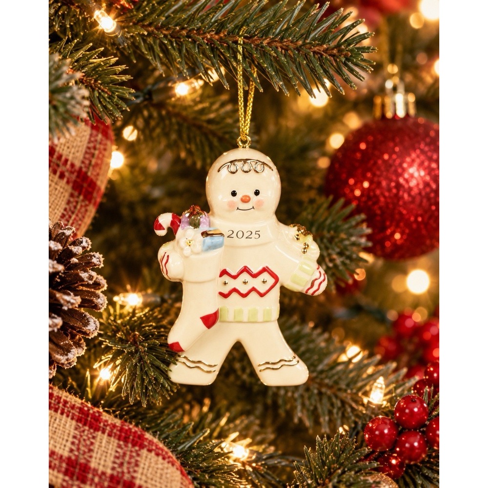 Lenox 2025 Gingerbread Man with stocking ornament #897122 NEW In Box